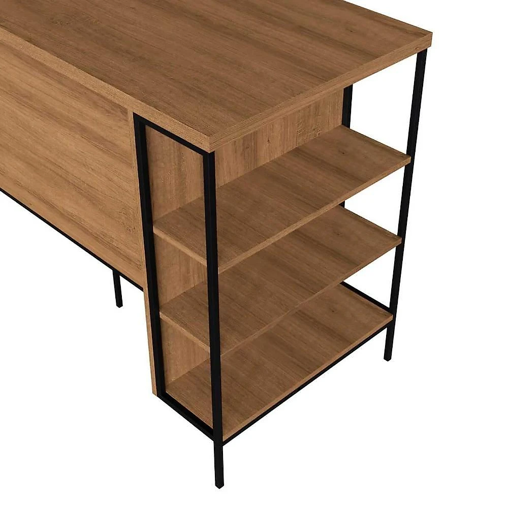 Balcão Mesa Bancada Cozinha 2 Portas 6 Prateleiras MDP 131CM Mel com Arenas