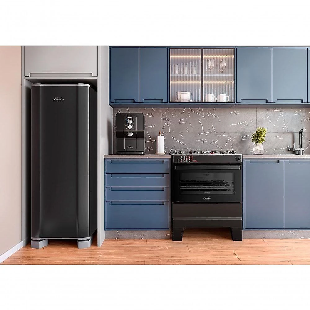 Fogão A Gás Mesa Inox Tampa De Vidro Forno 84L Esmaltec Ideal Master Preto 5 Bocas Bivolt