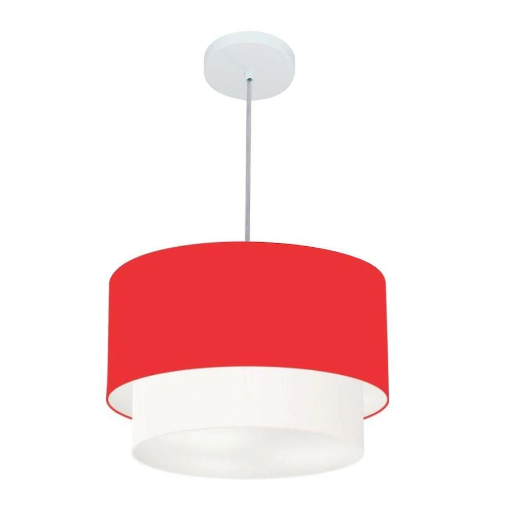 Lustre Pendente Duplo Cilíndrico Vivare Md-4354 Cúpula Tecido 45x40cm - Bivolt Vermelho-branco 127/220v