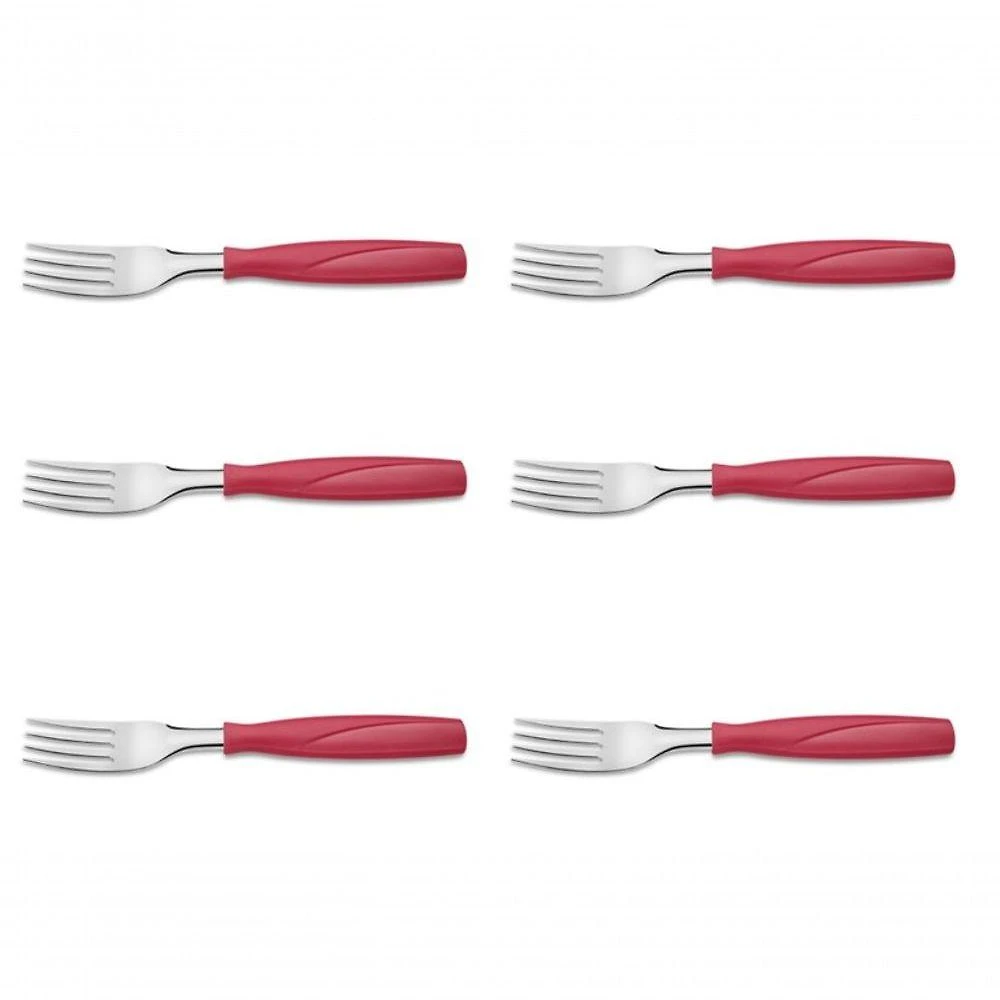 Kit 6 Garfo De Mesa Aço Inox Vermelho Brinox