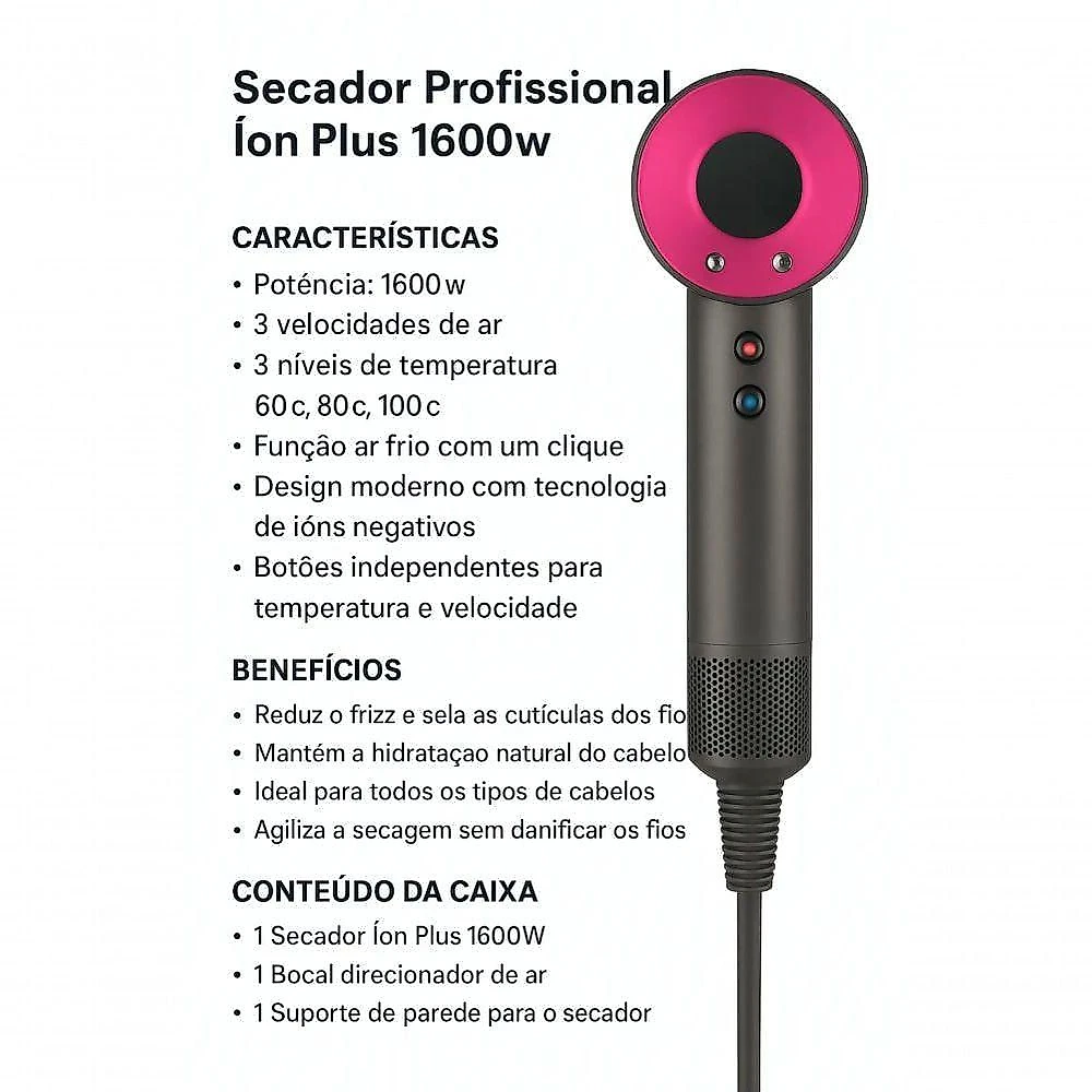 Secador Profissional Íon Plus 1600W 110V
