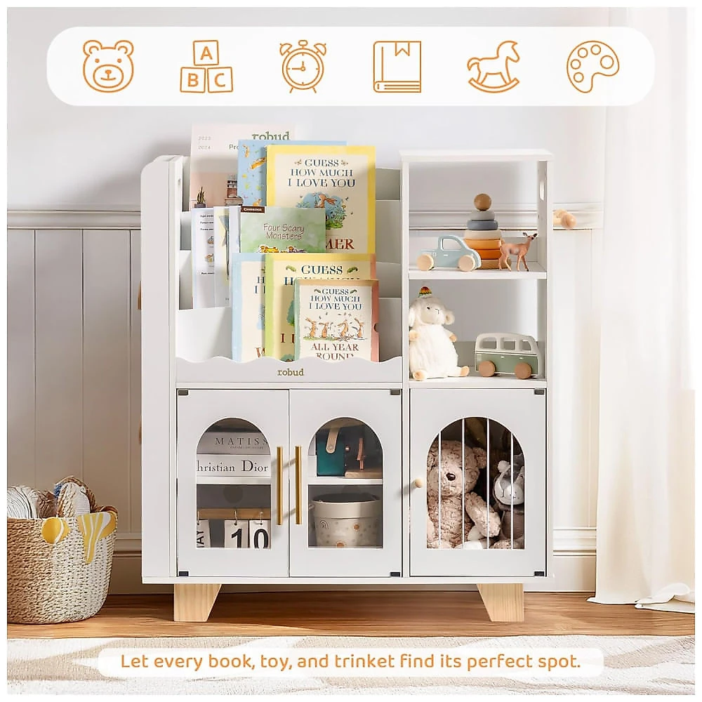 Estante de Madeira Educativa ROBUD para Organização de Brinquedos, 6 Compartimentos, Ideal para Quarto Infantil