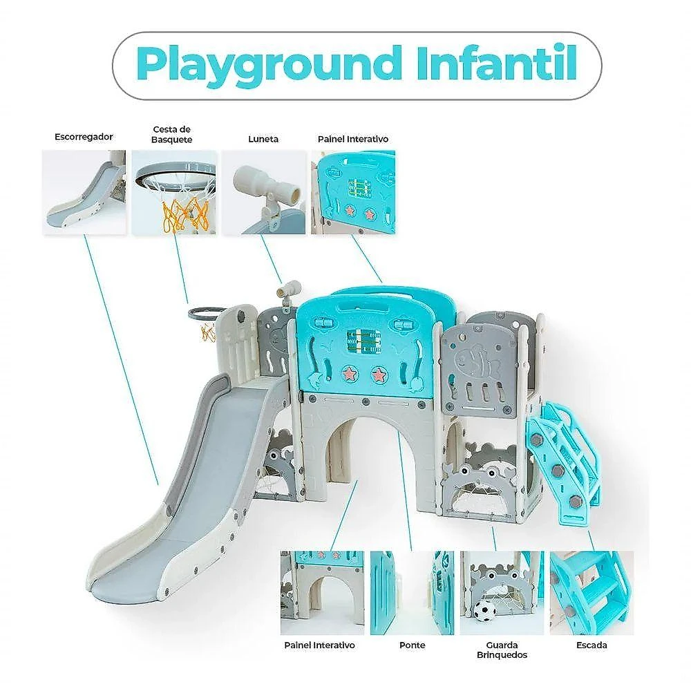 Playground 3 Torres Freso para Crianças de 1 a 6 Anos em Plástico Rotomoldado com Escorregador
