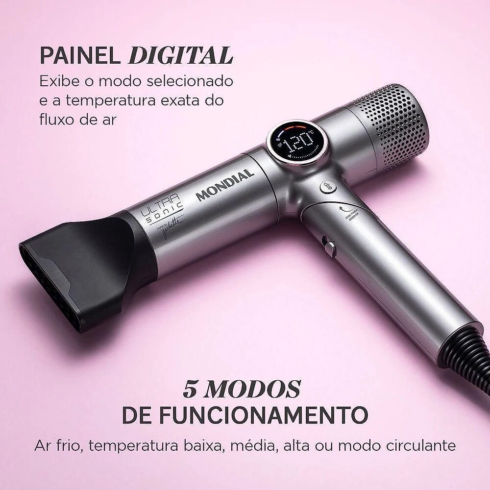 Secador de Cabelos Ultra Sonic By Juliette SCP-JU-04-US 1600W Tecnologia Iônica 5 Temperaturas Cinza
