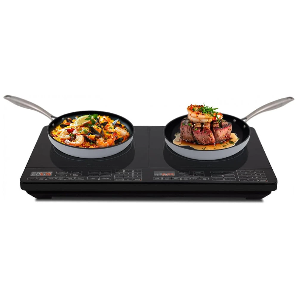 Cooktop de Indução Portátil Nuwave Double, 900-1800W, 37,8ºC a 301,67ºC, Bobina de Aquecimento, Vidro Cerâmico à Prova de Estilhaços