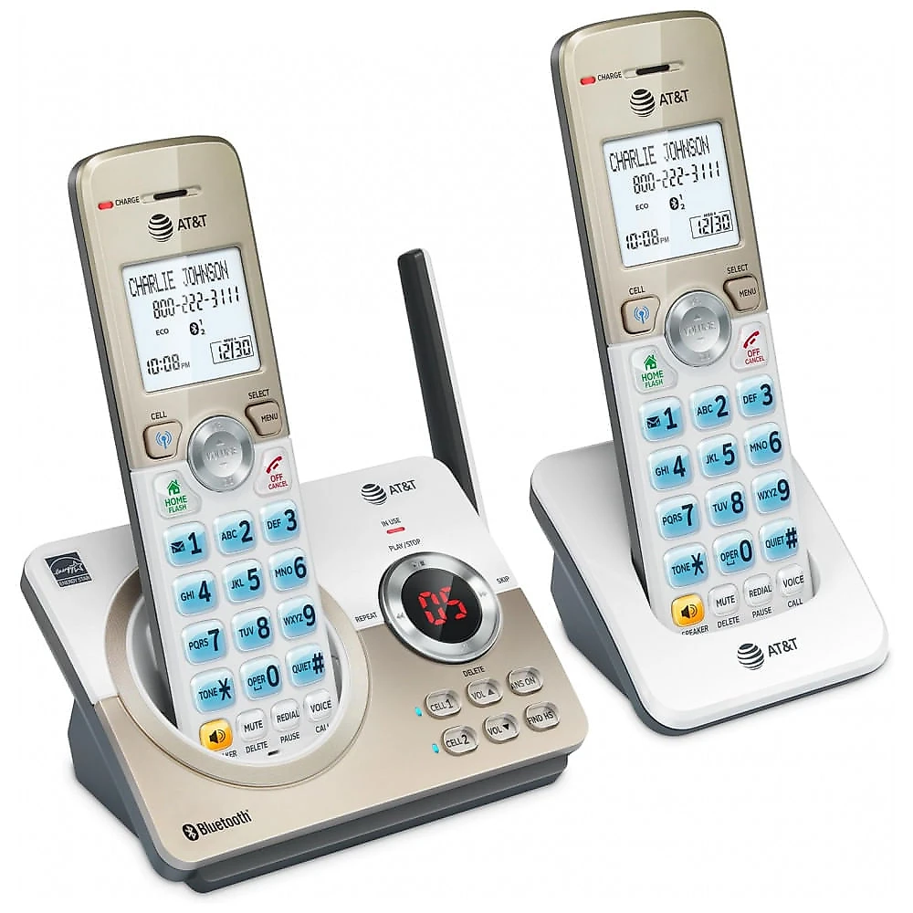 Telefone Sem Fio Residencial AT&T DL72219 DECT 6.0 Branco com 2 Handsets, Tela Retroiluminada 1,8", Bloqueio de Chamadas Inteligente