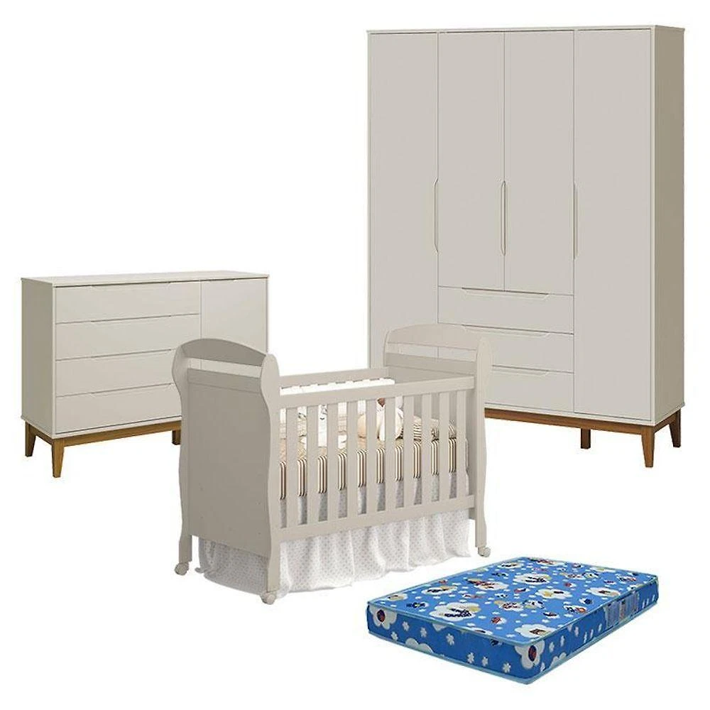 Quarto de Bebê Elfe Classic e Danny 4 Portas 3 Gavetas MDF Amadeirado Reller Móveis
