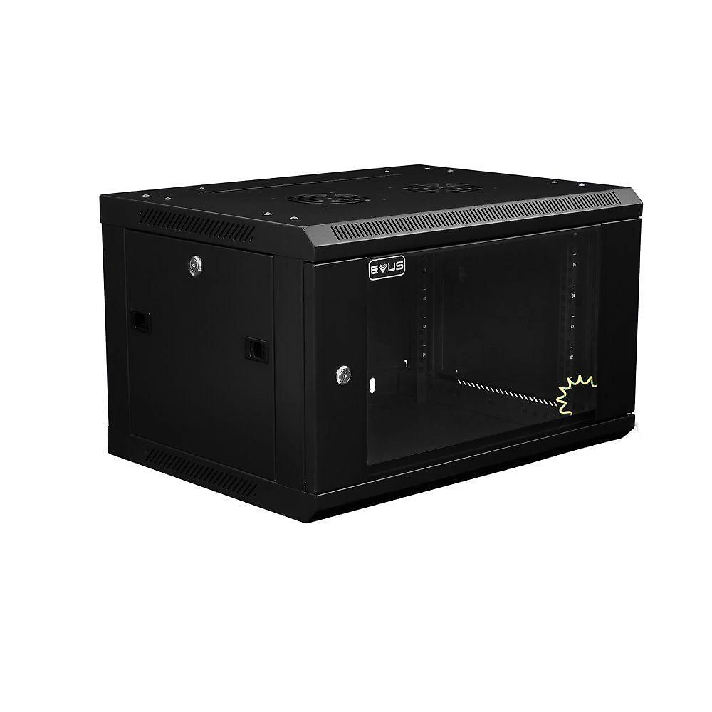 Rack de Parede Mini 19 6U 600x450mm para Equipamentos de Rede Preto Evus