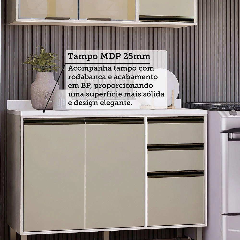 Cozinha Modulada Compacta 4 Peças Com Tampo Linea Luciane Mó Pátina Ff-mocca Laca