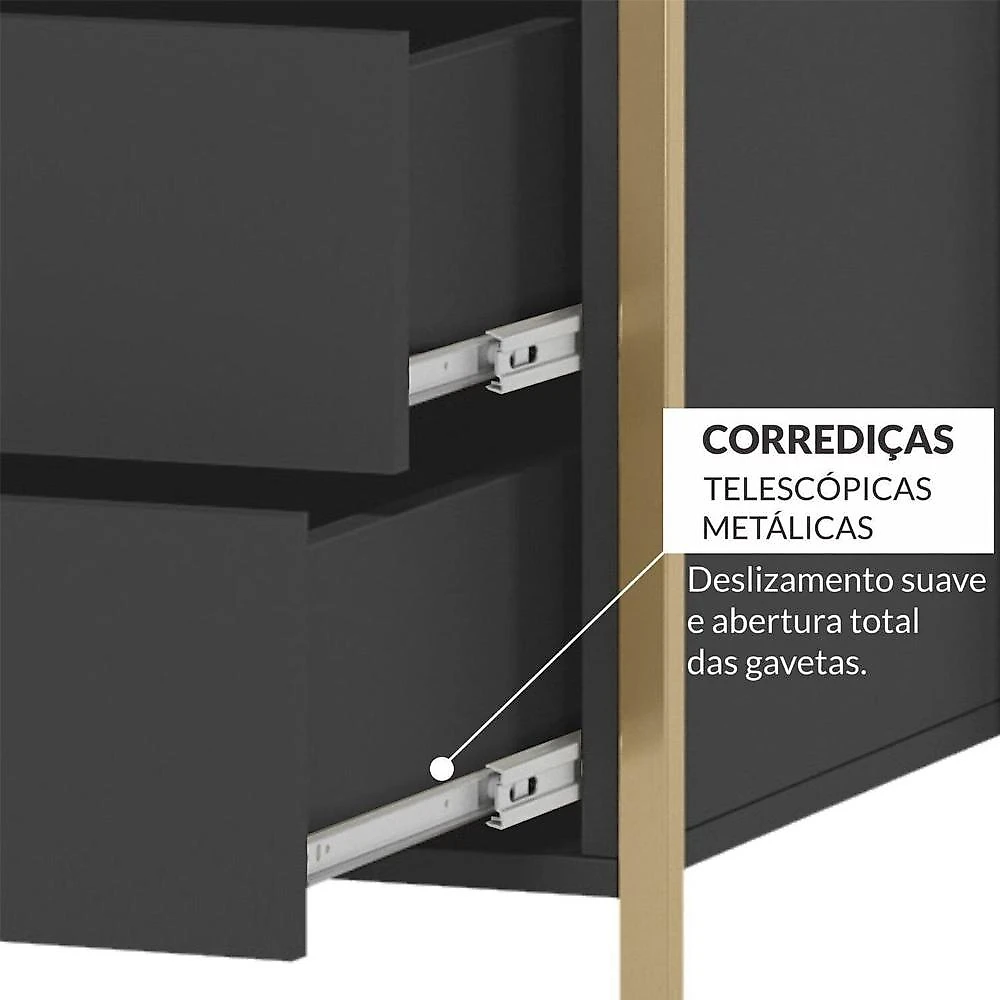 Guarda Roupa Closet Modulado Casal 6 Gavetas 3 Cabideiros Estrutura Metalica 250cm Olivar Preto Ac