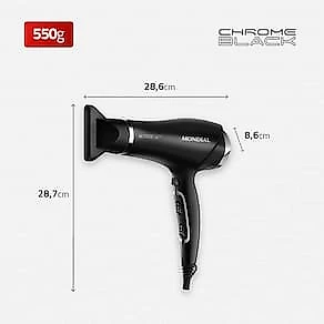 Secador de Cabelos Mondial SCN-04 Chrome Black 2000W Tourmaline Íon 3 Temperaturas Preto 110V