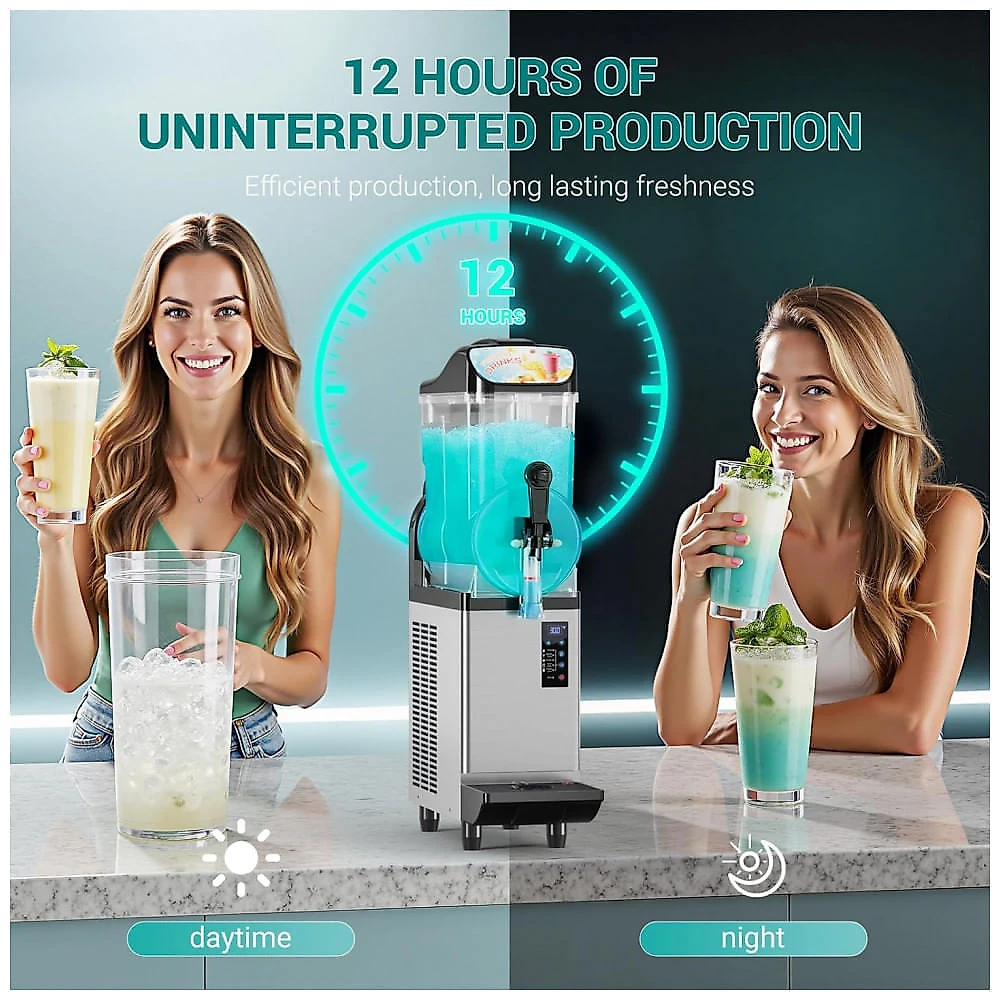 Máquina de Slush Raspadinha Mirfee 15L Comercial Aço Inox LED Auto Limpeza 240V