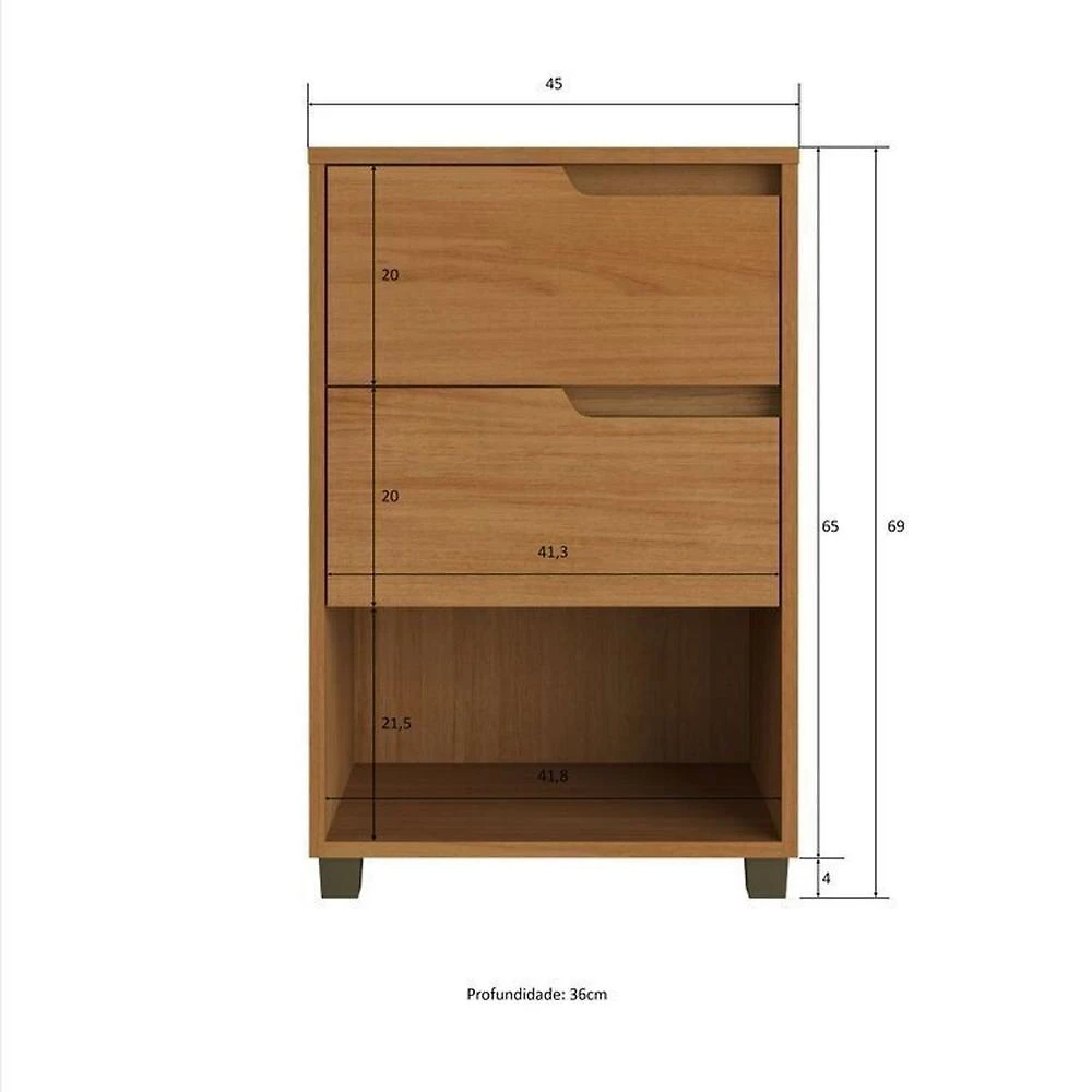 Quarto Casal com Guarda-Roupa 2 Portas de Correr, Cômoda e 2 Mesas de Cabeceira Malthus Nature