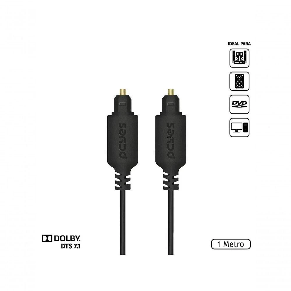 Cabo Óptico Digital Toslink Pcyes Pod-1 para Áudio 7.1 Dolby DTS 1M Macho Preto