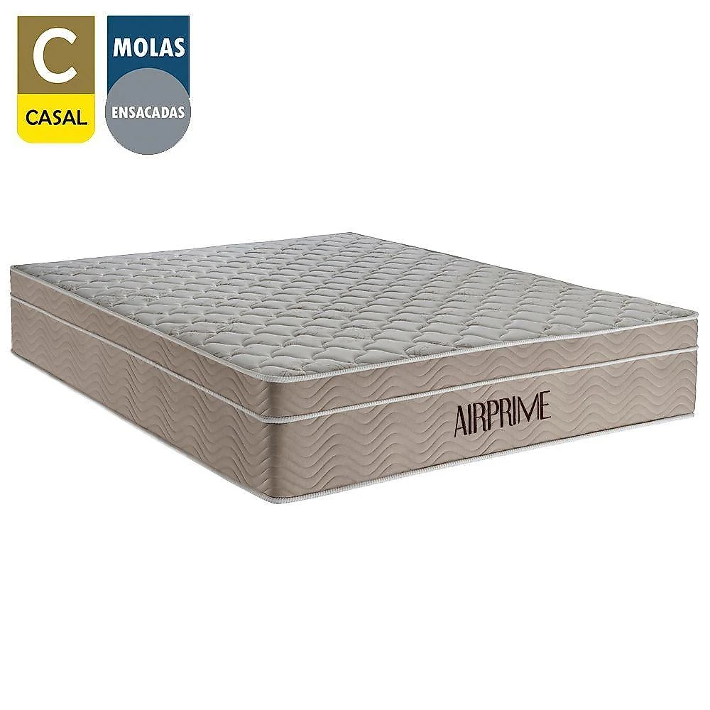 Cama Box Casal Sintético Cremil + Colchão Molas Ensacadas Airprime 138cm Branco - Suporta Até 120kg Por Pessoa