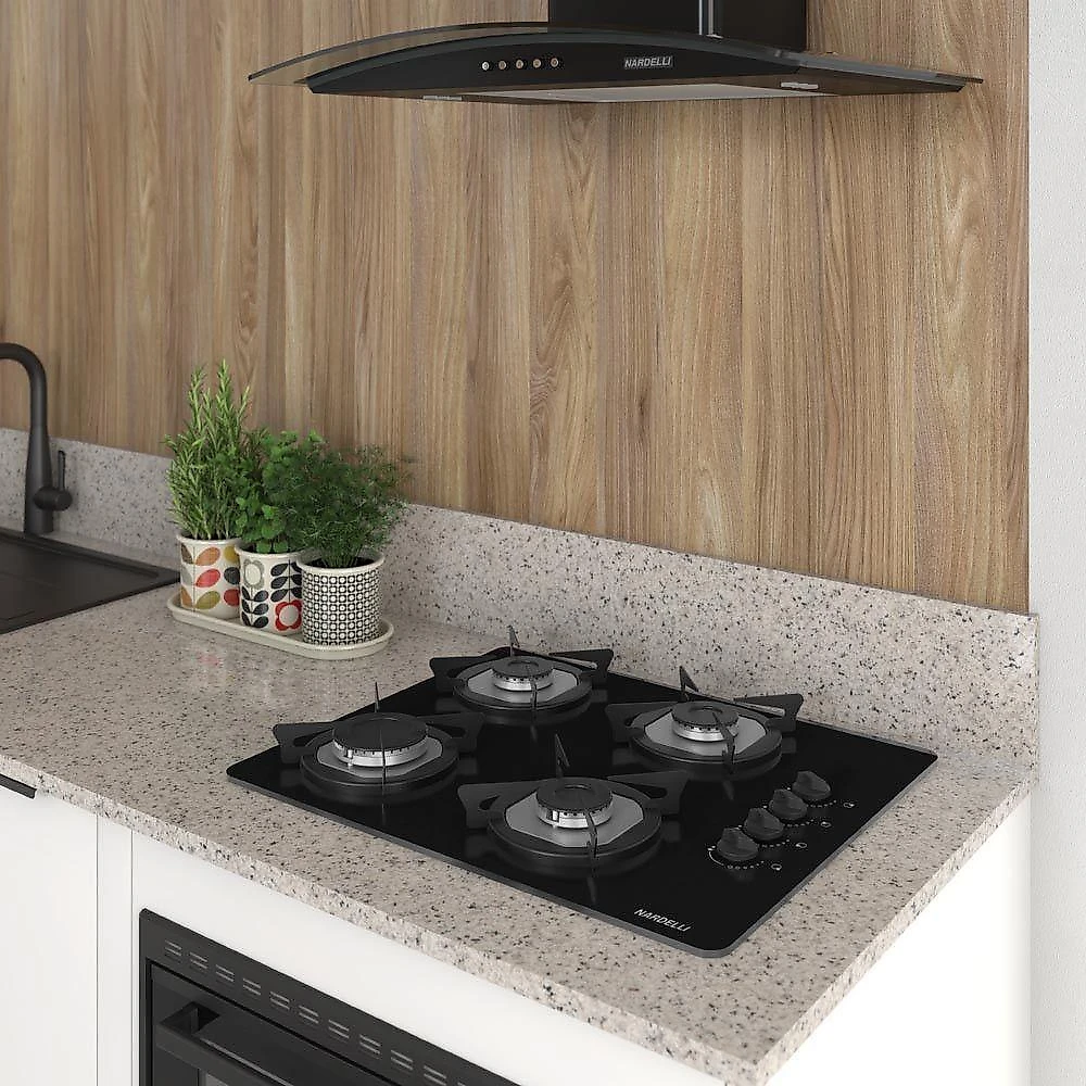 Cooktop Nardelli à Gás Ndl 4b Vidro Preto Flange Inox Preto Bivolt