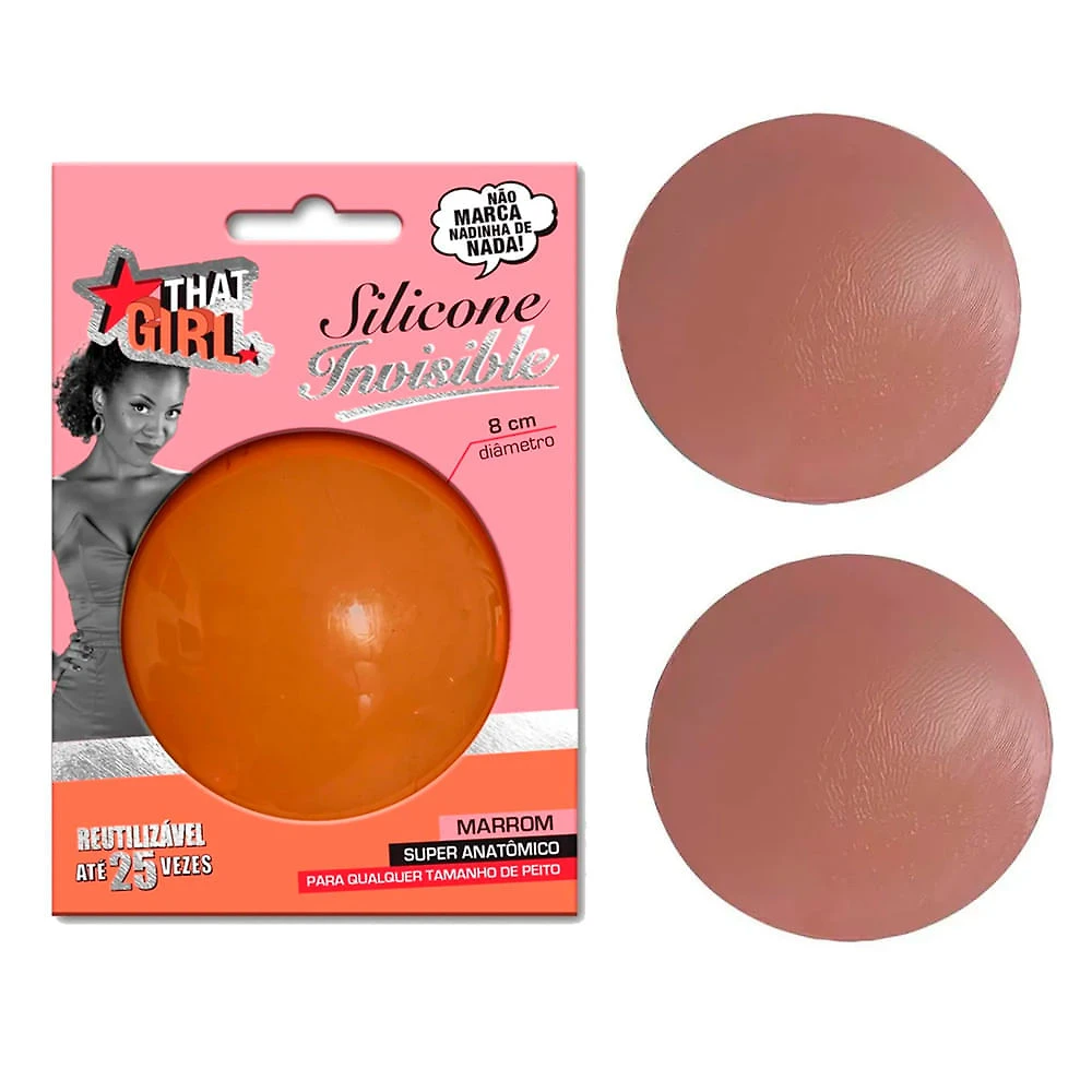 Miniatura Silicone Adesivo Invisible That Girl para Seios Marrom Reutilizável 8cm com 1 Par