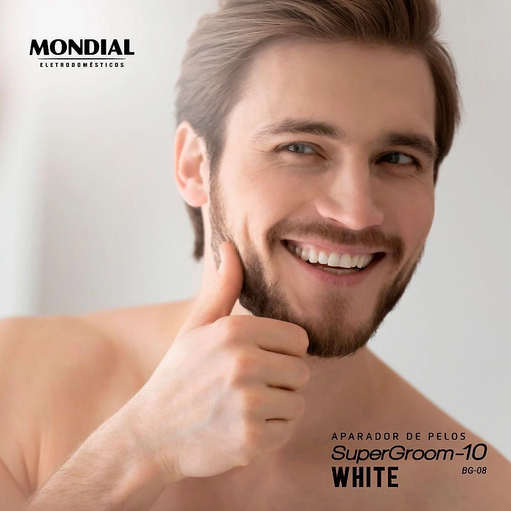 Aparador de pelos mondial bg-08 lâmina inox sem fio base carregadora preto e branco bivolt