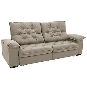 Sofá 4 Lugares Linoforte Luggero Retrátil e Reclinável Revestido em Tecido Suede - 230cm de largura Areia