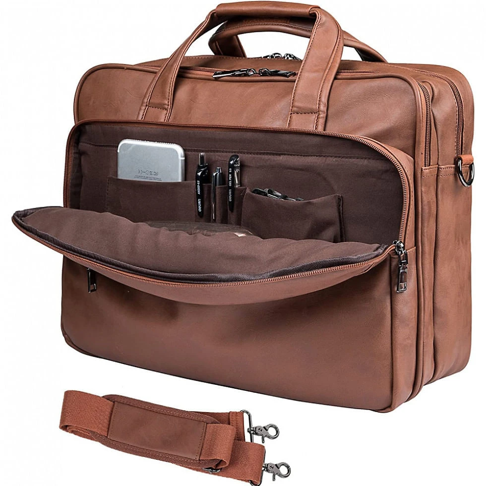 Bolsa Maleta Seyfocnia de Couro Masculina para Laptop , Marrom