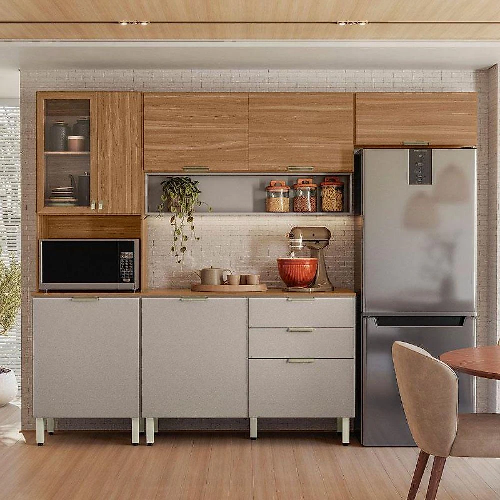 Kit Para Cozinha Compacta Ambiente Alba Com Balcão Amêndola Nude Prime Tx - Demóbile