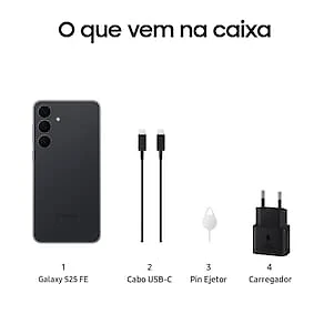 Smartphone Samsung Galaxy S25 FE 5G Tela 6,7” AMOLED 256GB 8GB RAM Câmera 50MP JetBlack