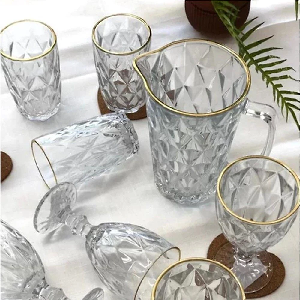 Jogo 6 Copos De Vidro Diamante Diamond Transparente Com Borda Dourada 400ml Em Casa Tem