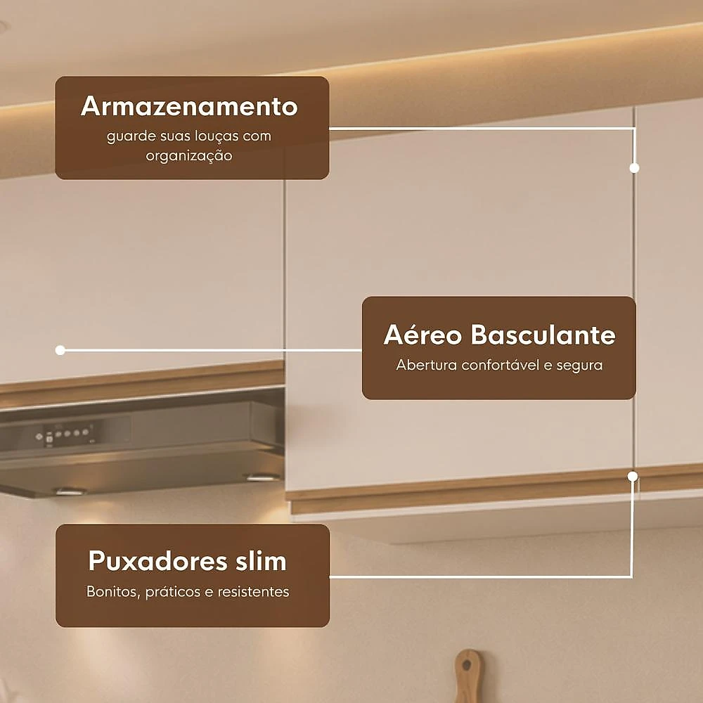 Armário de Cozinha Modulada Completa com Balcão e Rodapé 190cm Veneza Multimóveis MP2454 Cozinha Modulada Completa 190cm Veneza Multimóveis MP2454 - Branco