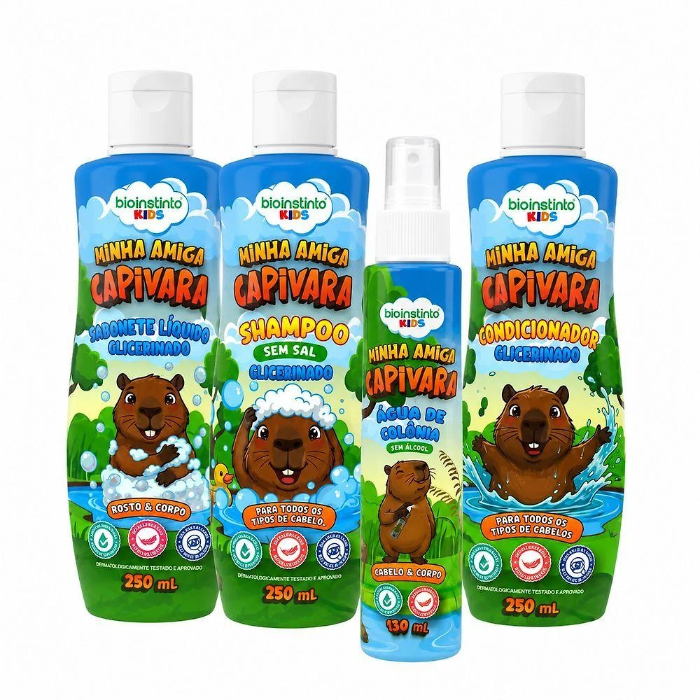 Kit Banho Infantil Minha Amiga Capivara Shampoo sem Sal Colonia 880ML Bio Instinto