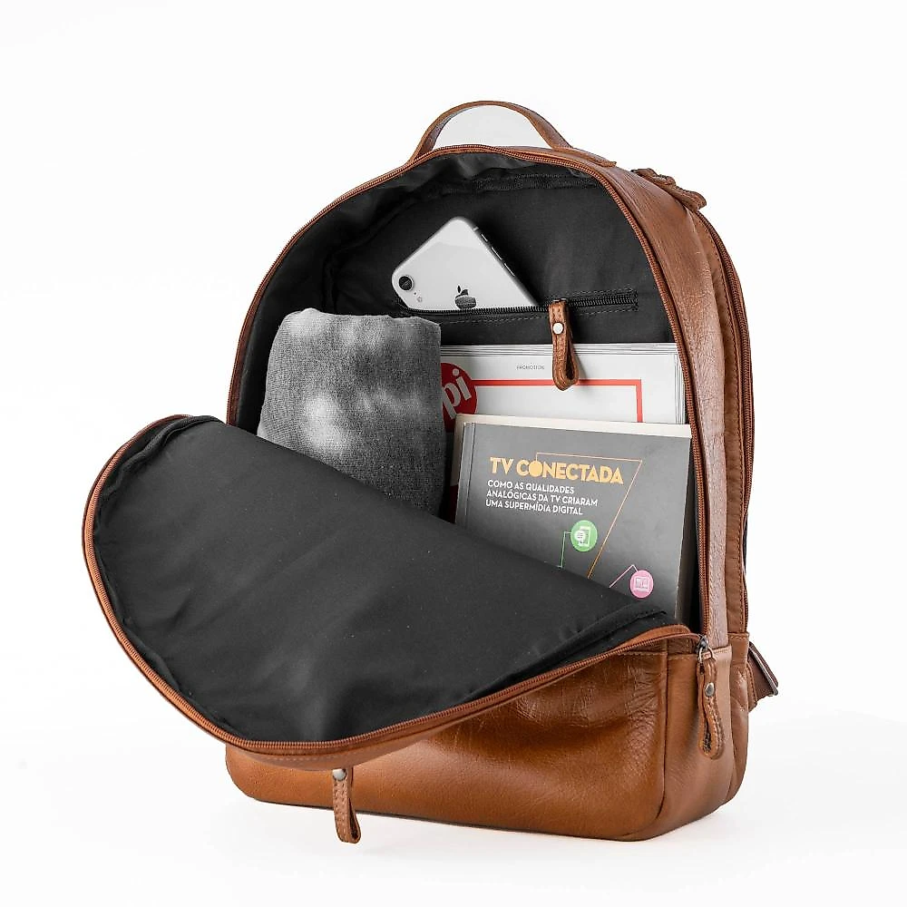 Mochila Masculina Executiva Couro Notebook Arpoador Caramelo Marrom