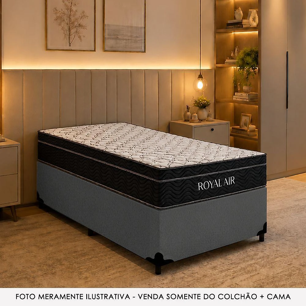 Cama Box com Baú Solteiro Royal Air Molas Ensacadas Madeira Suede Cinza Royal
