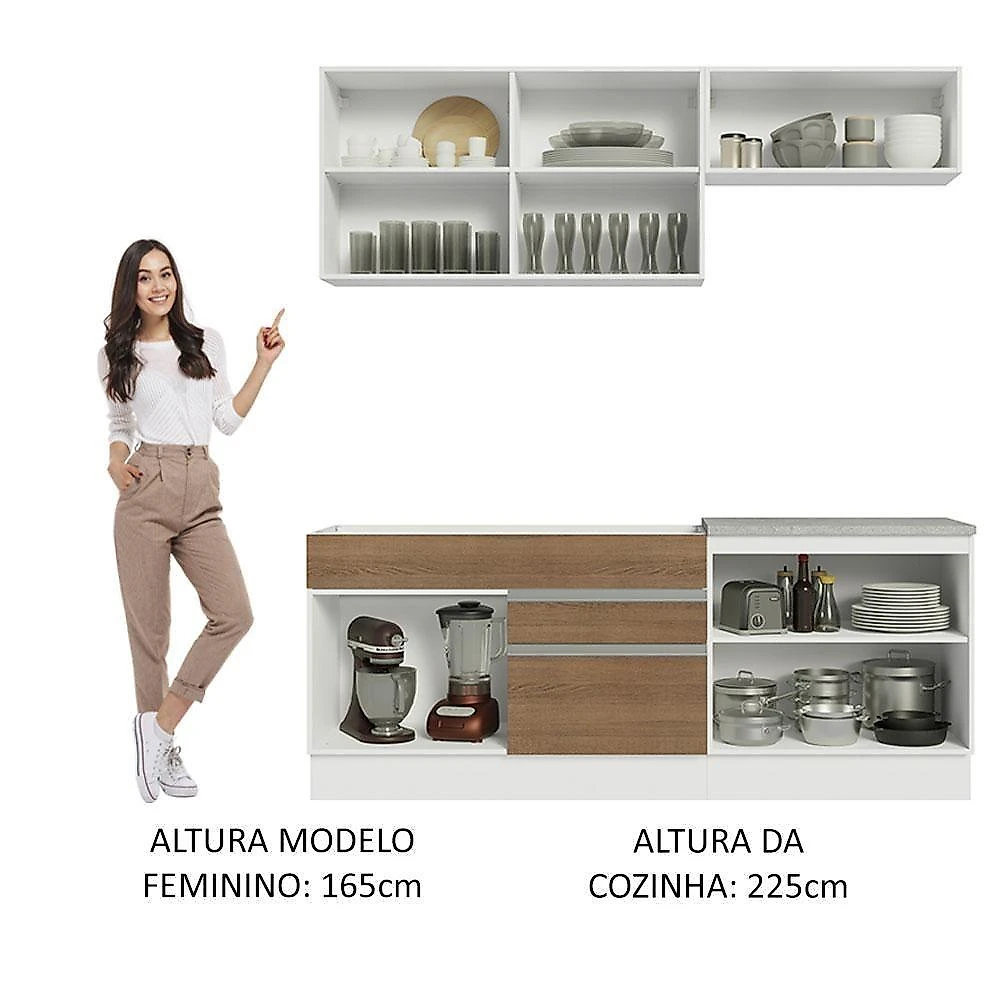 Armário De Cozinha Completa 200cm Branco/rustic Glamy Madesa 07 Branco/rustic
