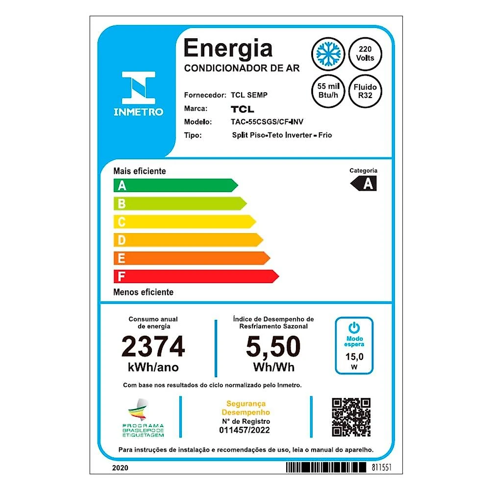 Ar-Condicionado Split Inverter Piso Teto 55000 BTUs TCL Só Frio TAC-55CSGS/CF-INV 220V