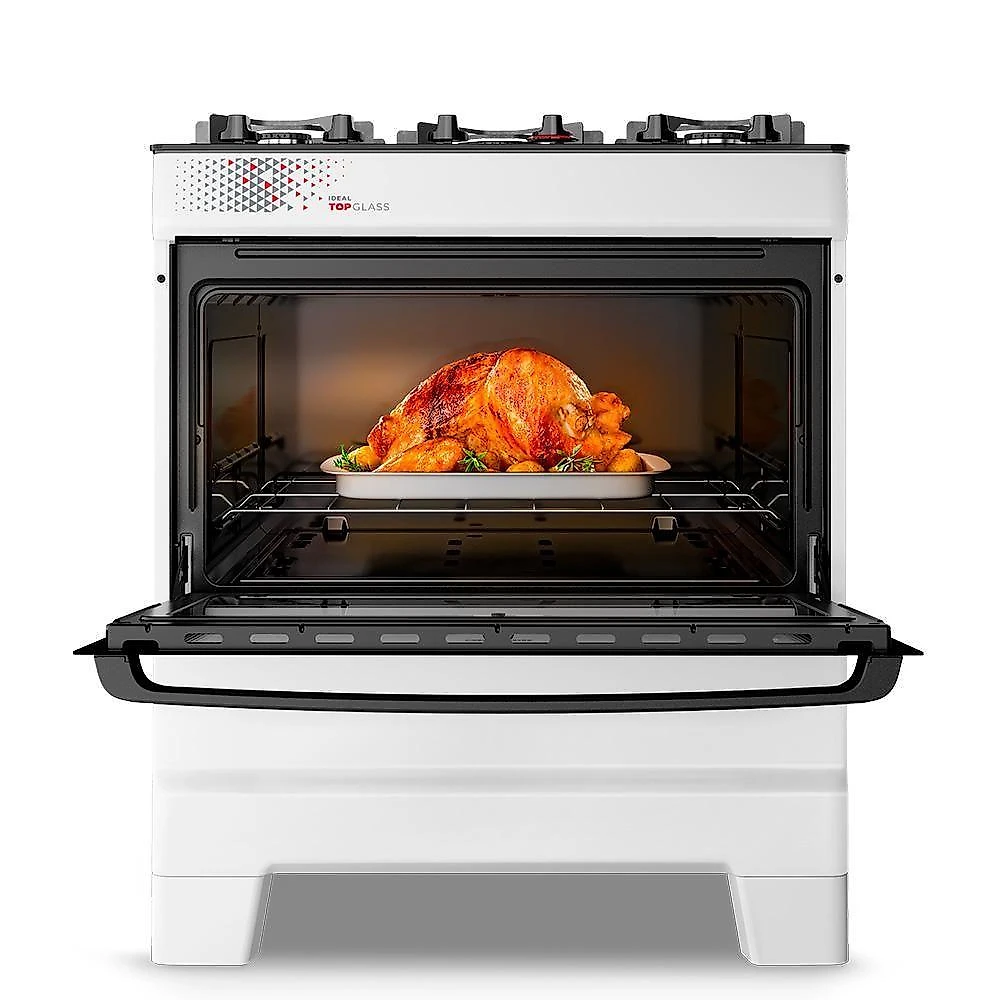 Fogão A Gás Mesa De Vidro Forno 84L Esmaltec Ideal Top Glass Branco 5 Bocas Bivolt