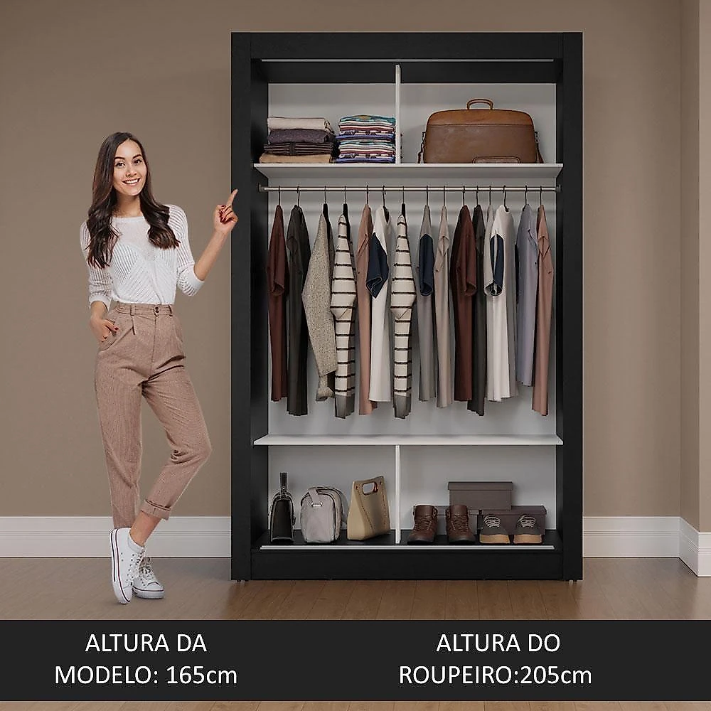 Guarda-roupa Solteiro 2 Portas De Correr Preto Milano Madesa Preto