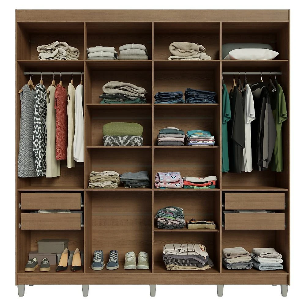 Guarda-roupa casal com pés 8 portas batentes rustic/preto/rustic venus madesa