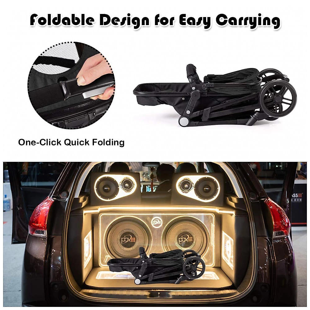 Carrinho de Bebê 2 em 1 com Suspensão e Porta Copos, Baby Joy, Preto