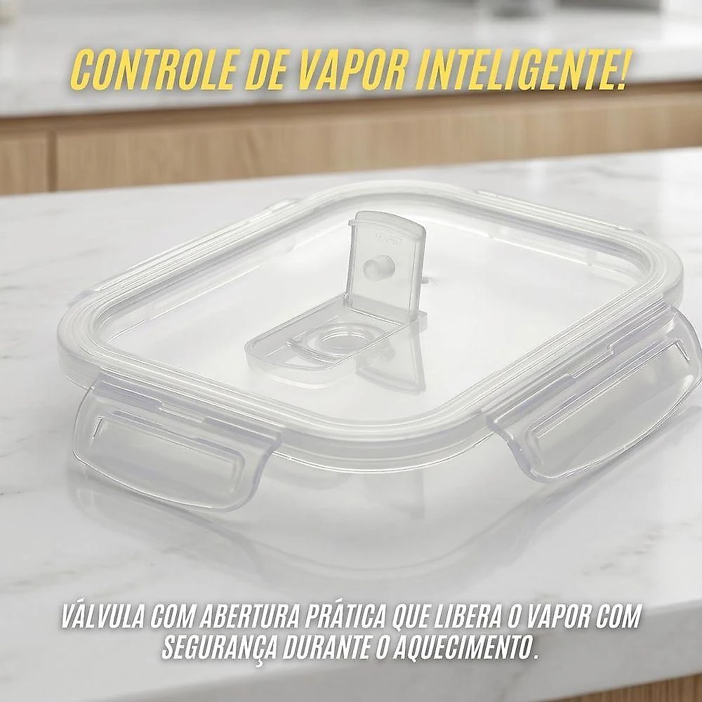 Kit 5 Potes Herméticos de Vidro Resistente 650ml para Freezer Forno Micro-ondas