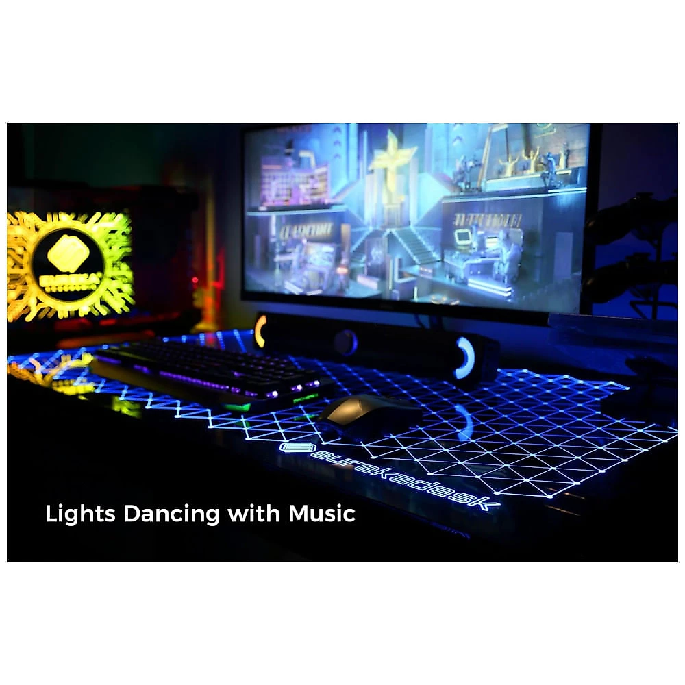 Mesa Gamer  Ergonômica 43" 109 cm com Ganchos para Fones de Ouvido, 4 Portas USB, Luz LED com Sincronização Musical e Suporte para Monitor, 110V, 110v