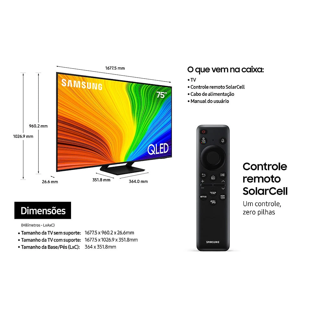 Miniatura Smart Big TV 75" Polegadas QLED 4K 75Q70D 2024 Processador com AI, Gaming Hub, Alexa built in e Wi-Fi - QN75Q70D Bivolt