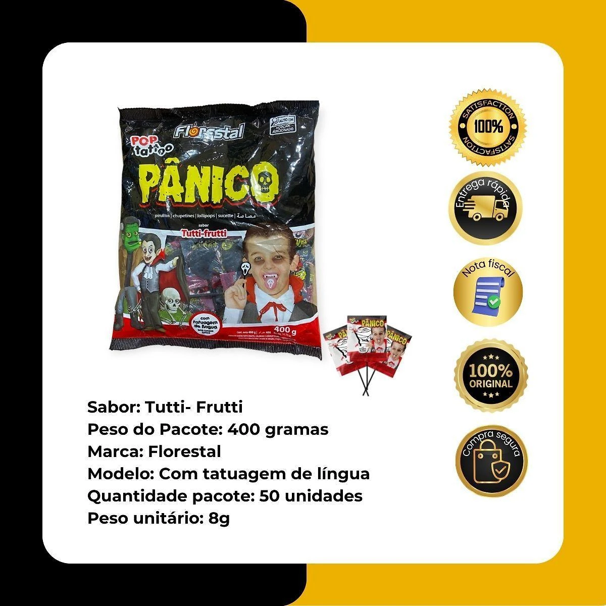 Miniatura Pirulito Pop Tattoo Pânico Tatuagem Língua Pacote De 400G