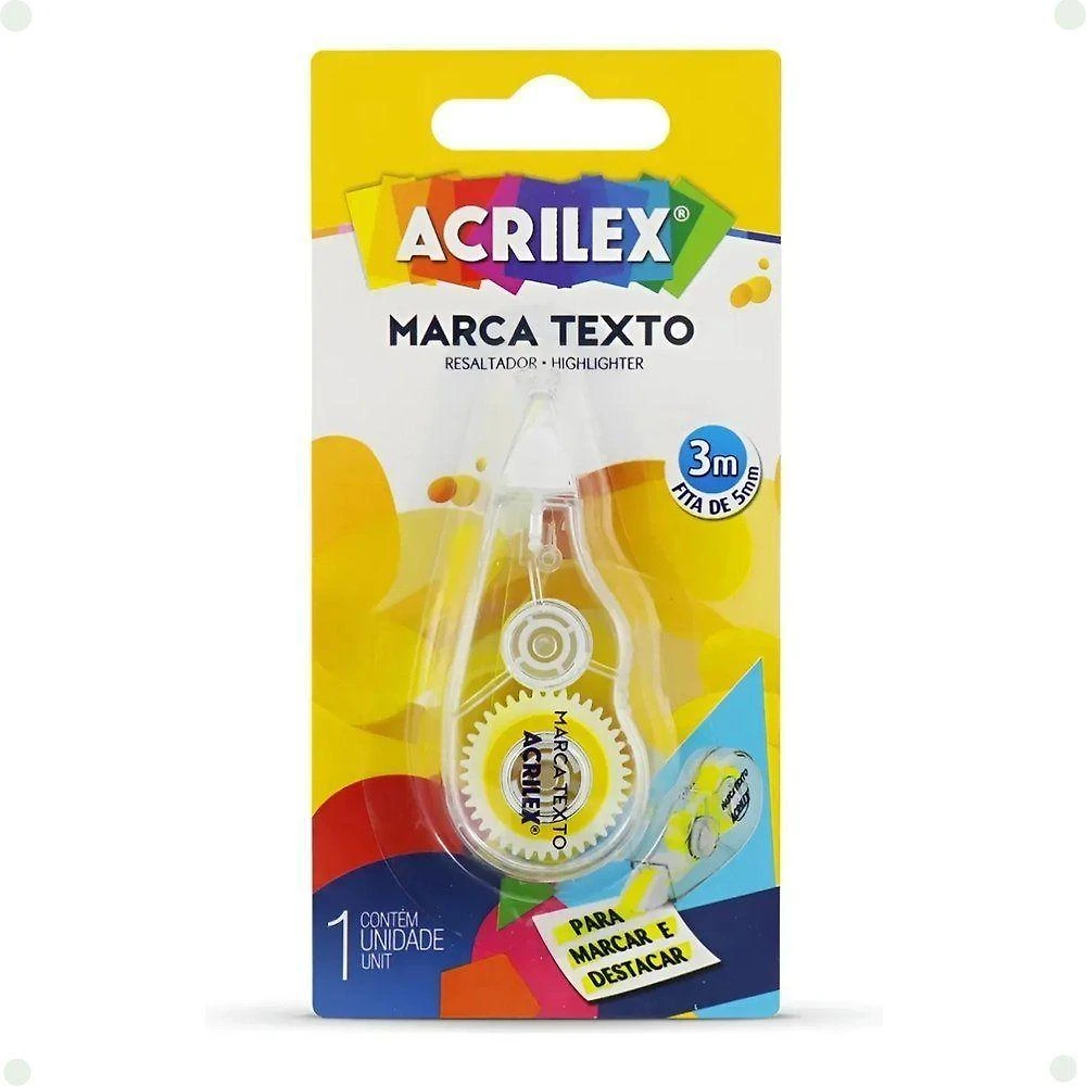 Marca Texto em Fita Acrilex 067430102 Aplicação Seca Fita 5MM 3M para Estudos Amarelo Limão