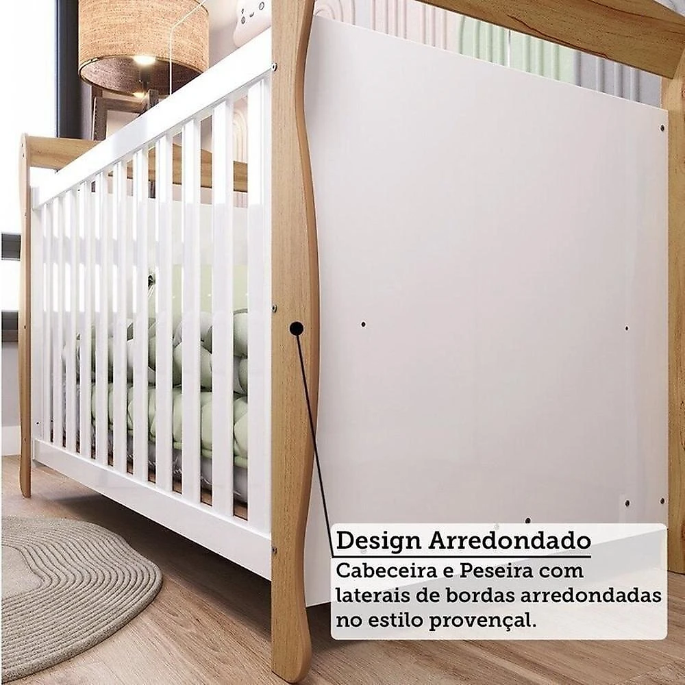 Quarto de Bebê com Berço Minicama e Guarda-roupa 3 Portas 100% MDF Nina Espresso Móveis Branco Brilho/Amêndoa