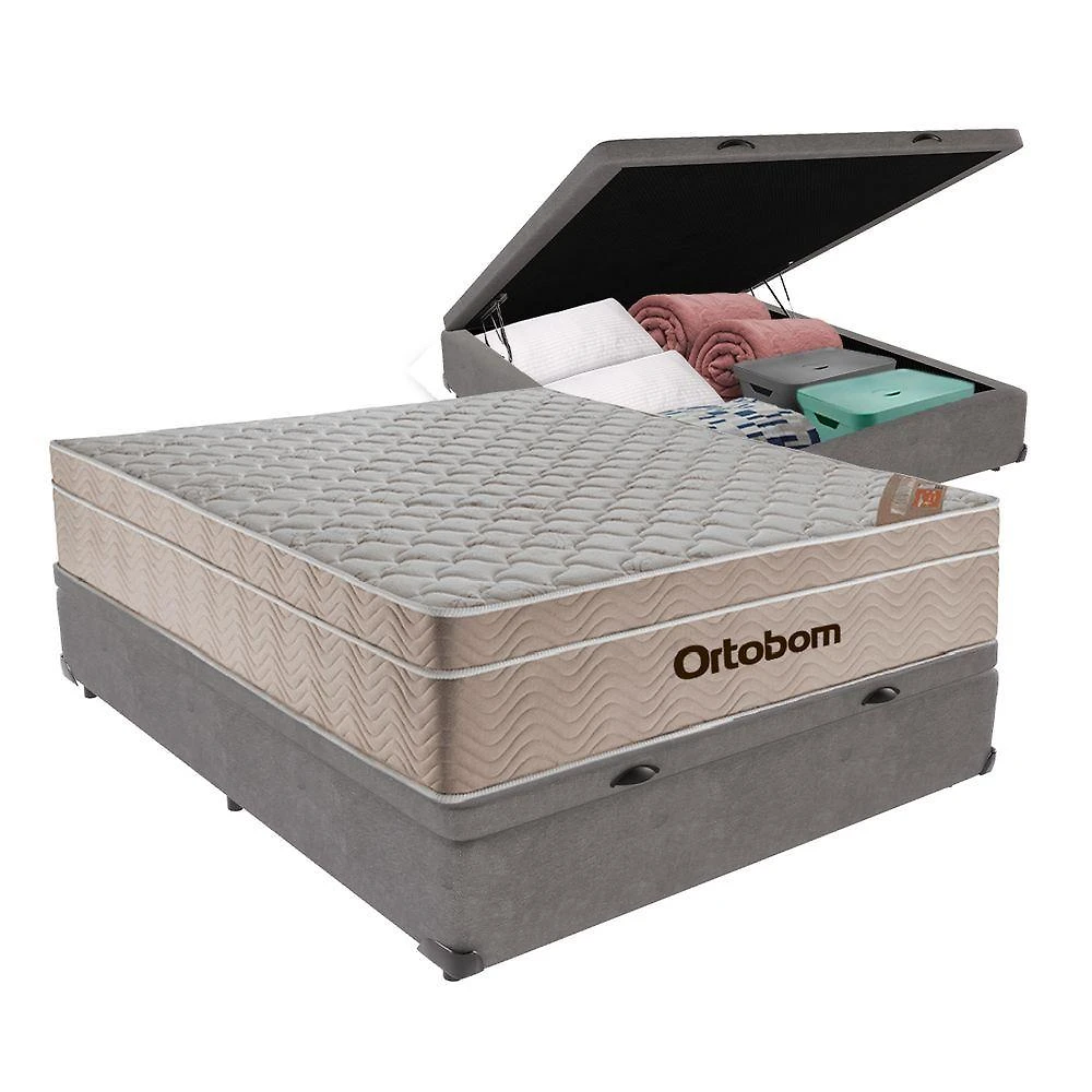 Cama Box Molas Ensacadas Baú Casal Colchão Airtech Ortobom