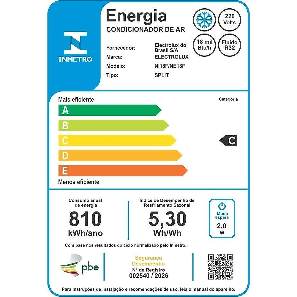Ar Condicionado Split Electrolux Maxcomfort Inverter 18000 BTUS Frio 220V NI18F NE18F