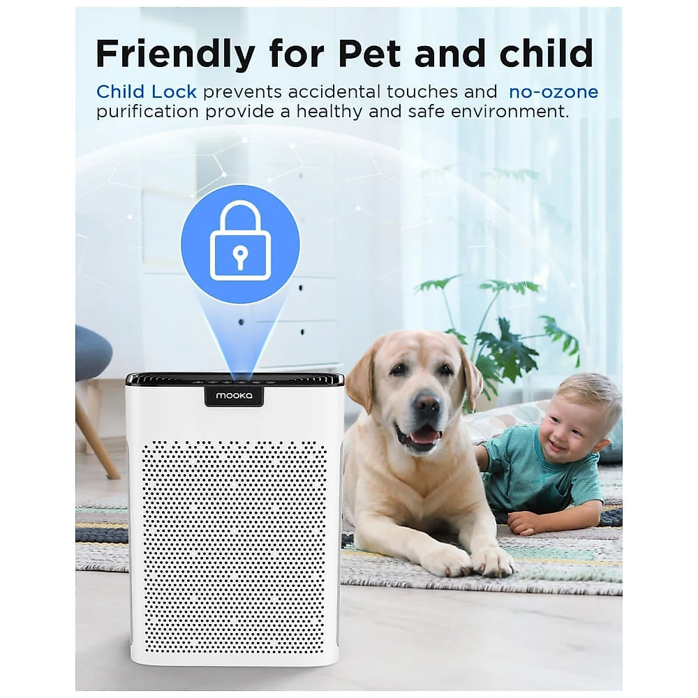 Purificador de Ar para Ambientes até 185m² com Filtro H13 HEPA, Função de Aromaterapia e 4 Velocidades, 110V, MOOKA KJ190L, Branco 110v