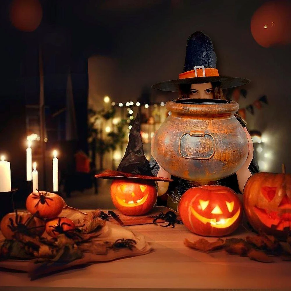 Chapéu De Bruxa Veludo Ponta Virada - Laranja - Halloween