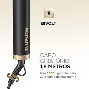 Escova Alisadora Mondial Black Gold Argan EA06 Cabo Giratório 230°C - Bivolt