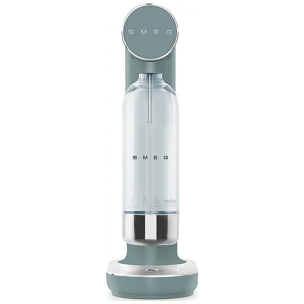Máquina de água com gás SMEG Collezione jade 1L manual compatível com cilindros de CO₂ 60L, corpo em alumínio