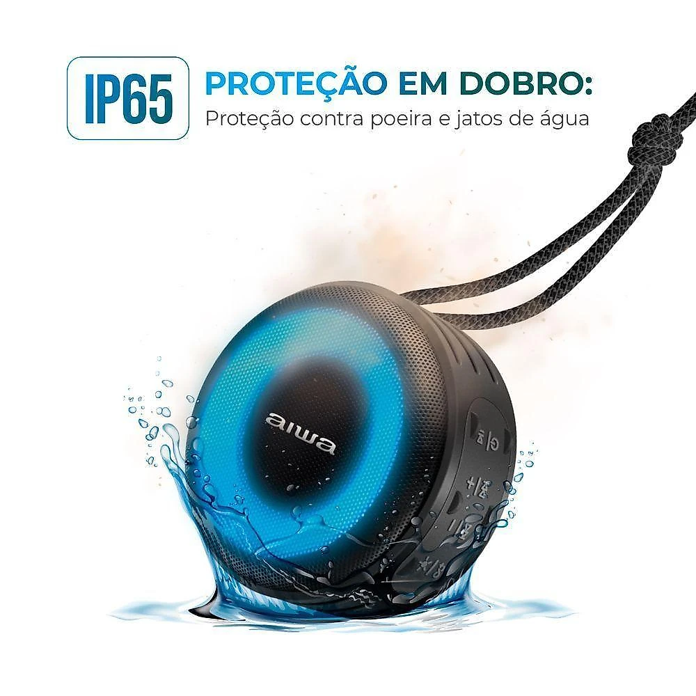 Caixa de som speaker aiwa bluetooth luzes multicores ip65 mini speaker aws-sp-02 bivolt